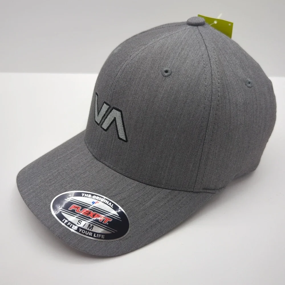 RVCA Chester Flexfit Hat Heather Grey VA Logo Baseball Cap S/M 3D5542502